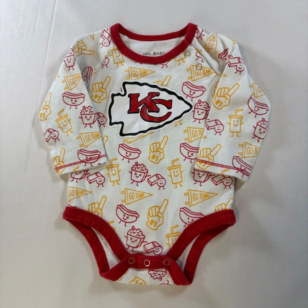 NFL Baby Kansas City Chiefs Long Sleeve Bodysuit 0-3M White Red KC Arrowhead